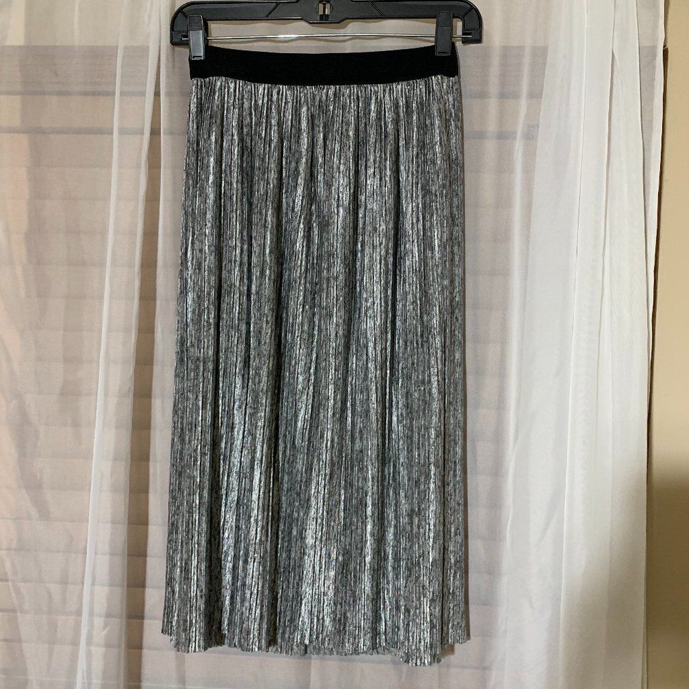 S silver pleated midi skirt